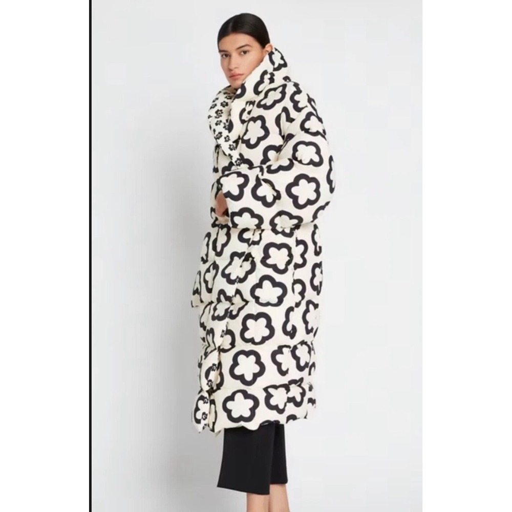 Tory Burch Floral‎ Puffer Coat Black Cream Oversized Size S Limited Edition